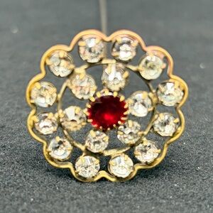 Antique Decorative Hat Pin Rhinestones Red Center Stone
